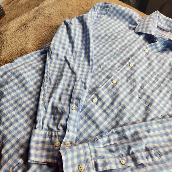 Peter Millar Light Blue and White Plaid Casuel Shirt Size L - Picture 5 of 13